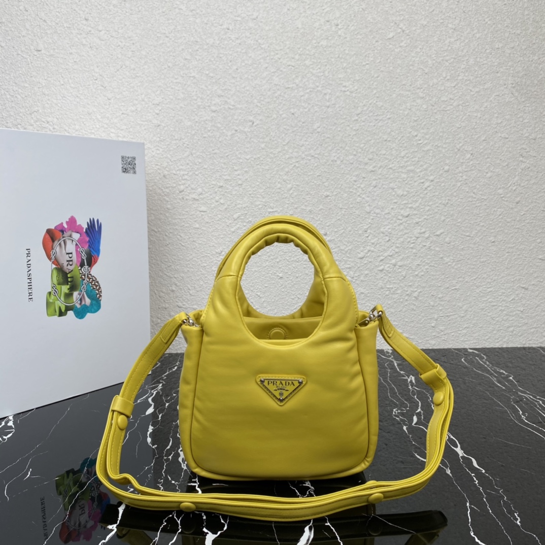 Prada Small Padded Soft Nappa Leather Bag Tote Yellow 1BA359